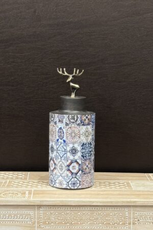 WHITE AND BLUE TILE VASE