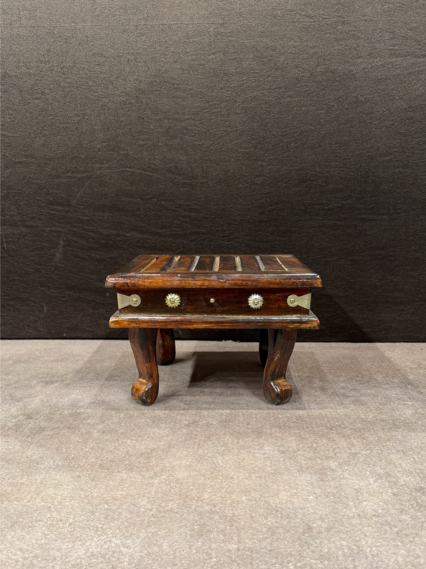 BRASS ENGRAVED WOODEN STOOL
