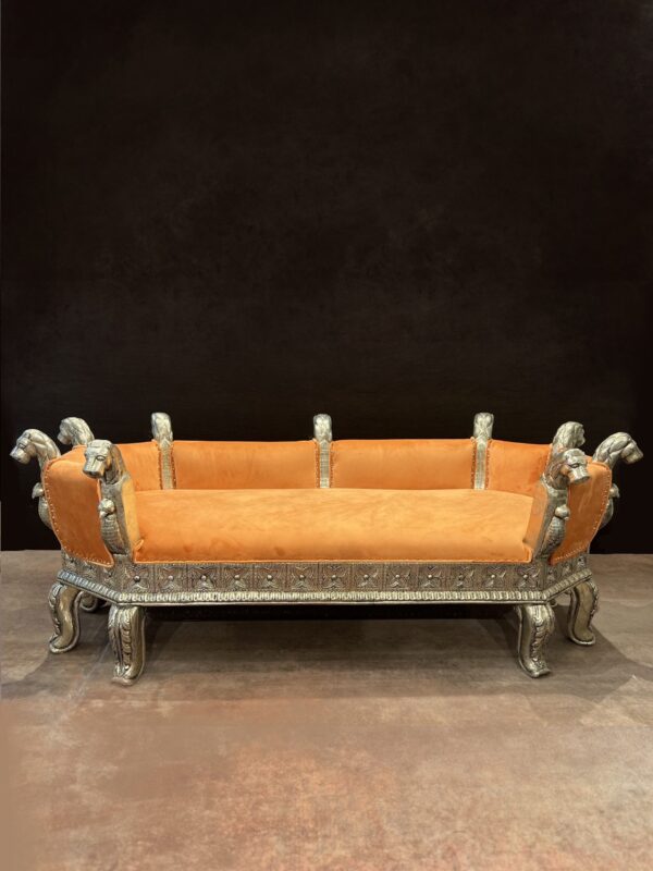 ANTIQUE LION-FACED SOFA - ORANGE (3 seater)